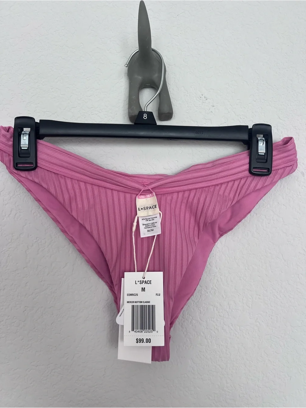 L*SPACE Mercer Classic Pink Ribbed Bikini Bottom Size M NWT